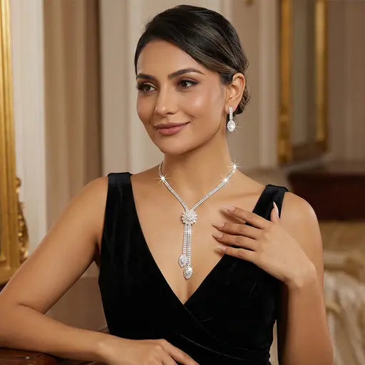 Elegant Flower Necklace Earrings Set